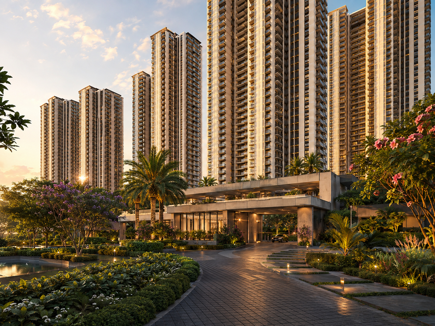 Nikoo 9 high-rise towers and landscaped arrival court
